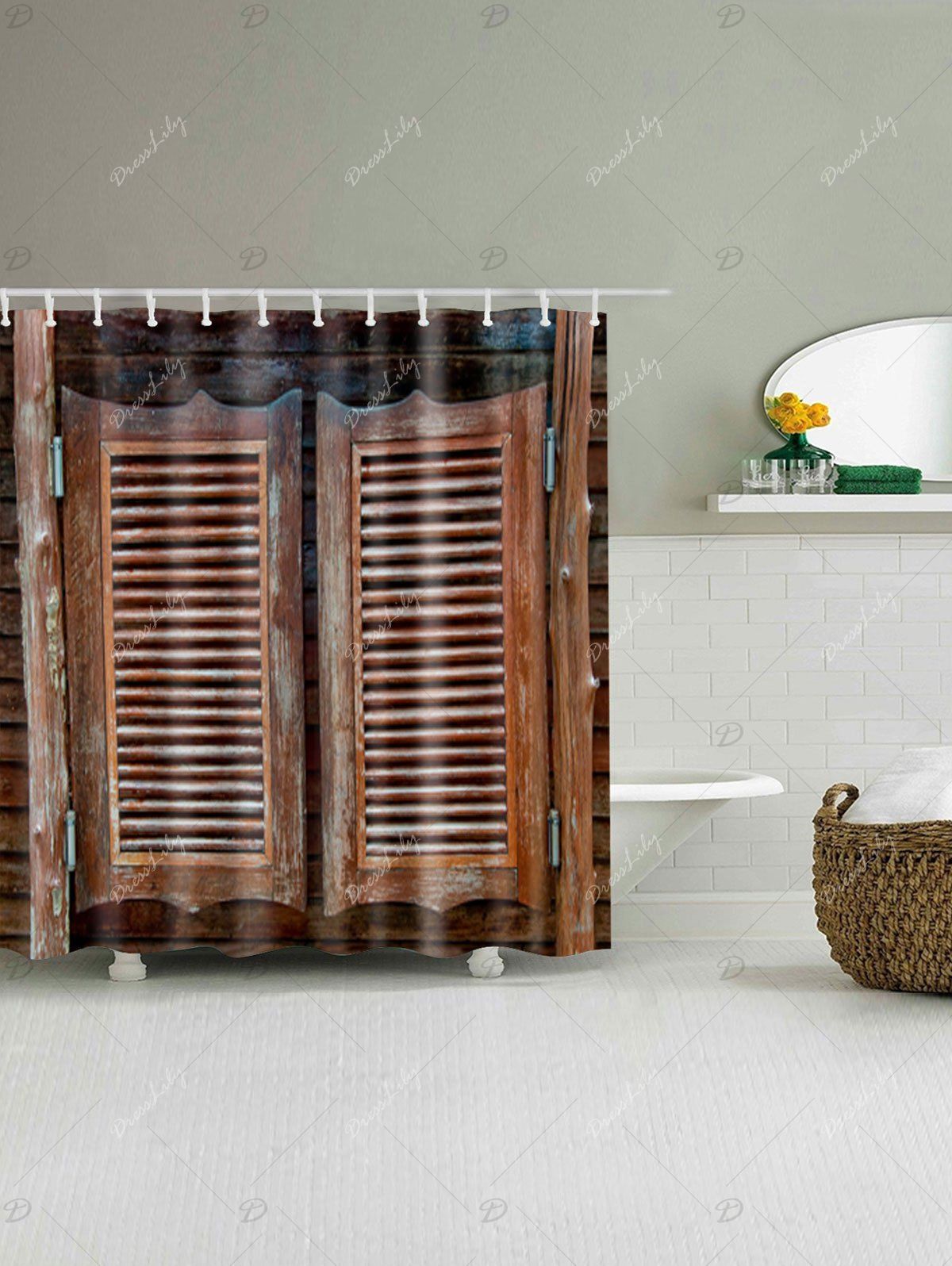 2018 Vintage Wood Door EcoFriendly Fabric Shower Curtain DEEP BROWN W