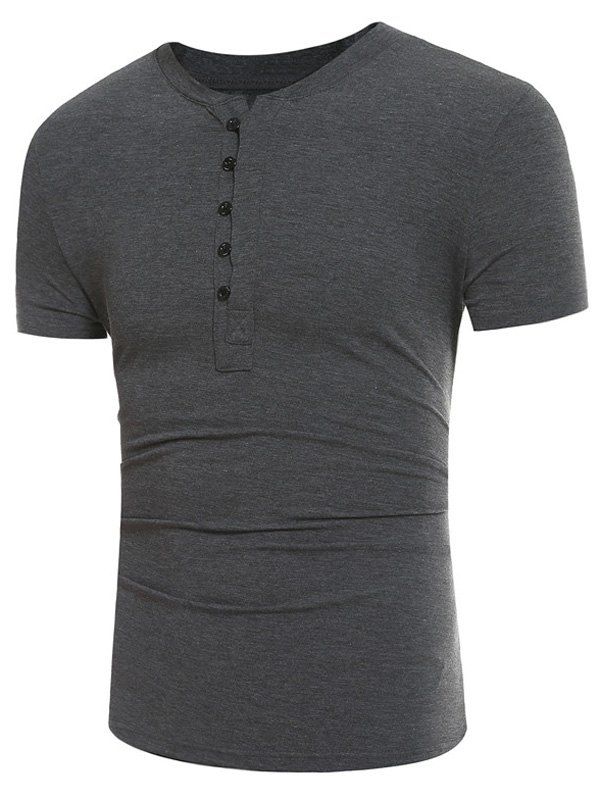 

Half Buttons Panel Design Short Sleeve T-shirt, Deep gray