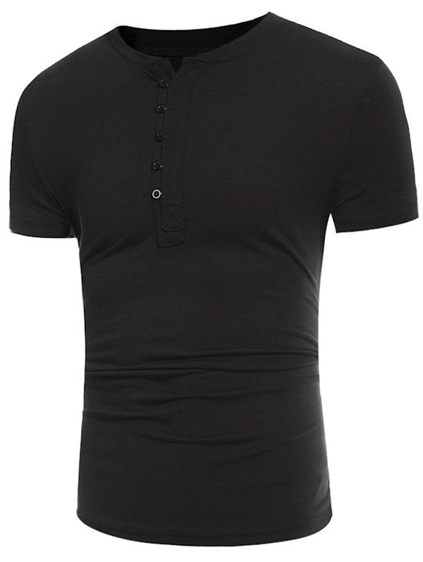 

Half Buttons Panel Design Short Sleeve T-shirt, Black