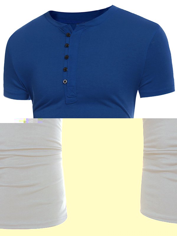 

Half Buttons Panel Design Short Sleeve T-shirt, Royal