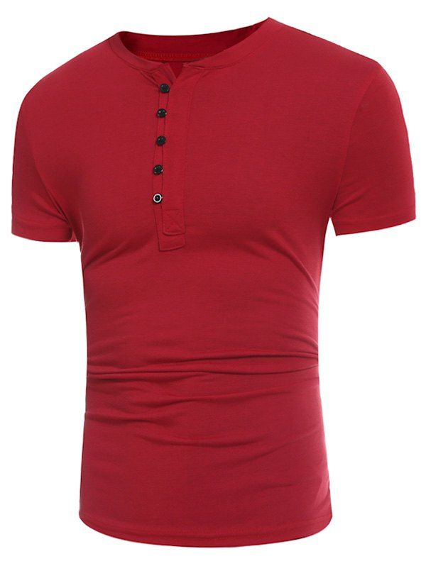 

Half Buttons Panel Design Short Sleeve T-shirt, Red