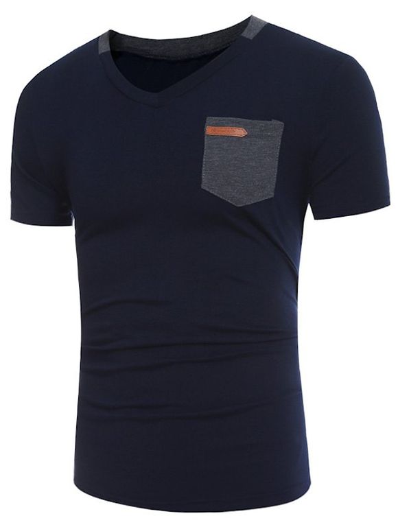 Panneau à Blocs de Couleurs T-shirt à Encolure en V à Embellir - Cadetblue XL