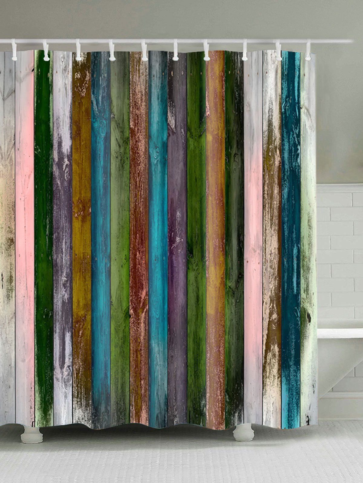 

Natural Colorful Woodgrain Fabric Bathroom Curtain, Colormix