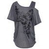 T-shirt Grande Taille Imprimé Papillon Enolure Cloutée - Gris 2XL