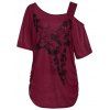 T-shirt Grande Taille Imprimé Papillon Enolure Cloutée - Rouge XL