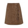 High Waist Lace Up Suede Mini Skirt - KHAKI XL