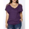 T-shirt Col en V Manches Découpées Grande Taille - Pourpre 6XL