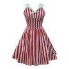 Sailor Collar Backless Striped Pin Up Dress - Rouge S