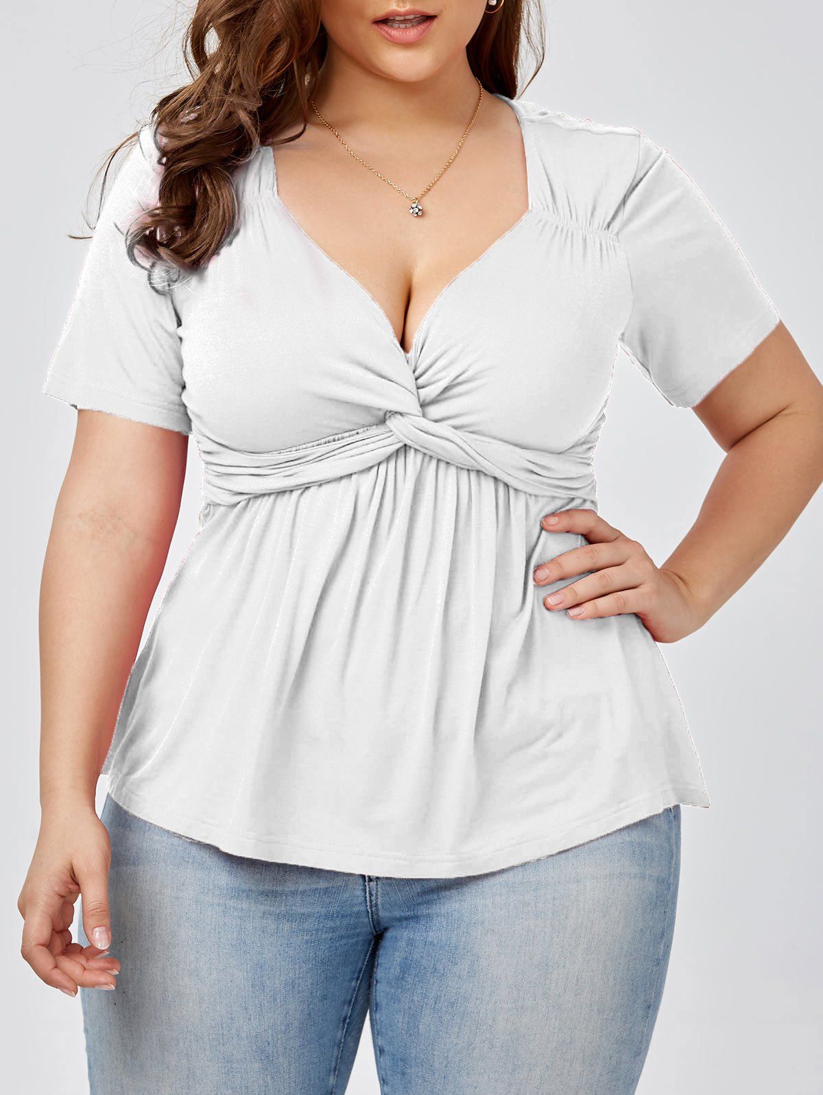 

Plus Size Knot Front Top, White