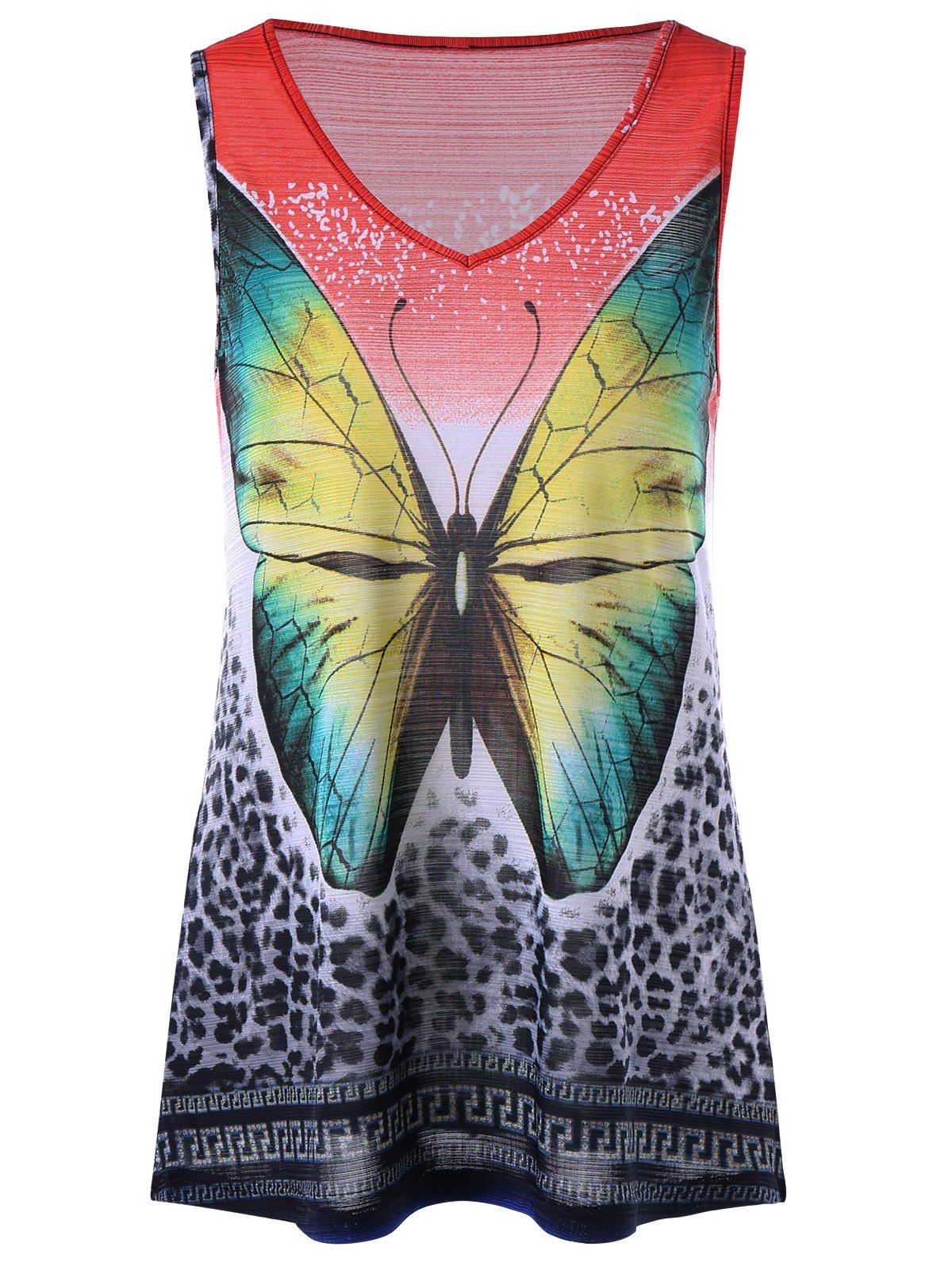 

Leopard and Butterfly V Neck Sleeveless T-shirt, Colormix