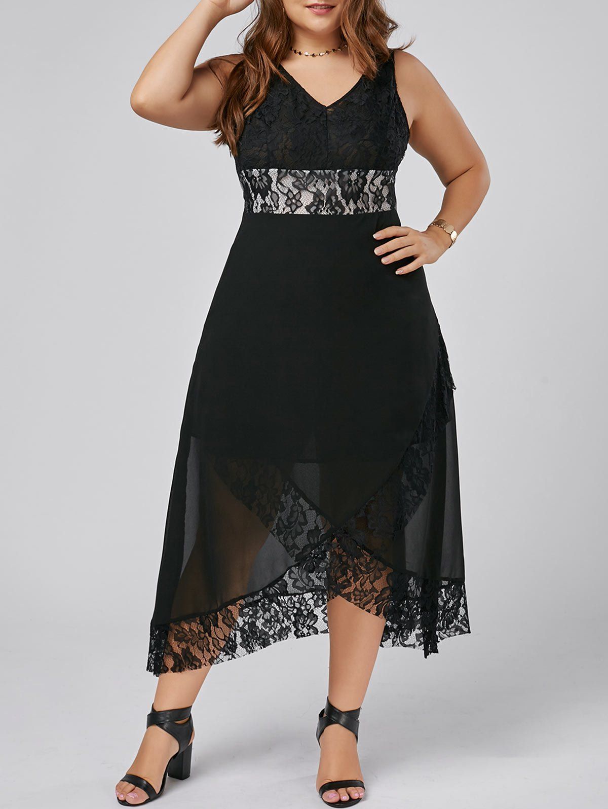 

Plus Size Lace Trim Tulip Maxi Dress, Black