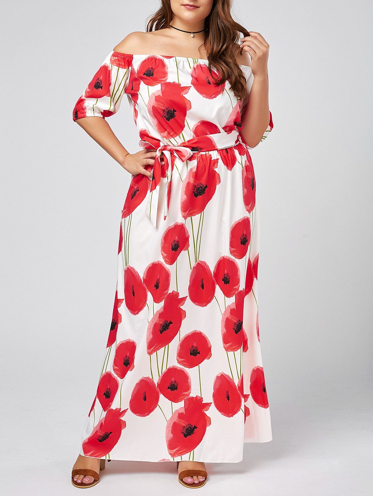 [41% OFF] 2021 Plus Size Floral Maxi Off The Shoulder Long Beach Dress ...