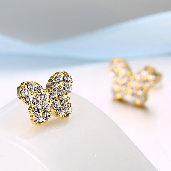

Tiny Rhinestone Butterfly Stud Earrings, Golden