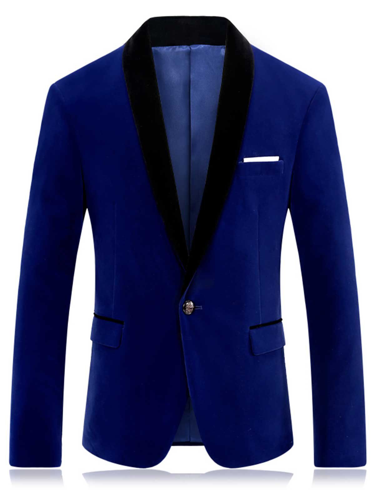 

Shawl Collar Flap Pocket Velveteen Blazer, Deep blue