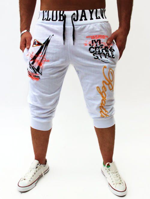 

Graphic Sailing Print Drawstring Cropped Joggers, White