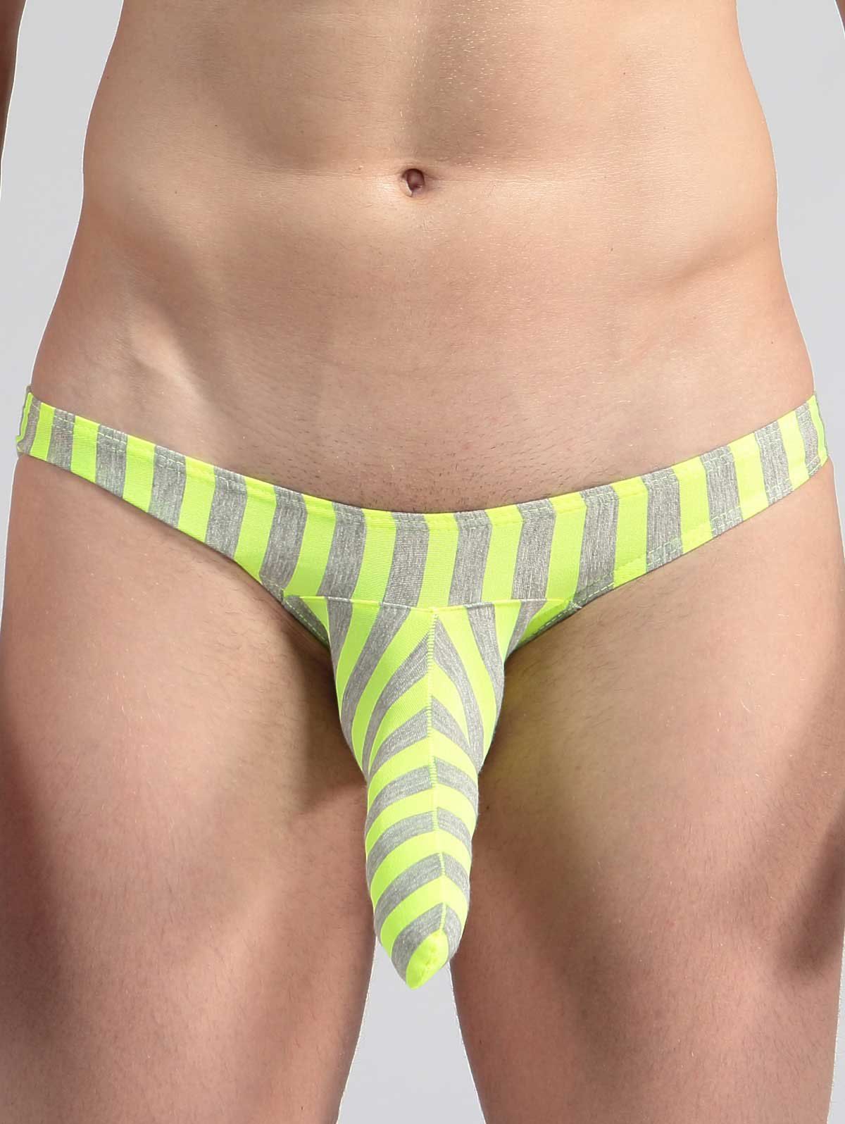 

Elephant Nose Convex Pouch Stripe Elastic Waist Briefs, Fluorescent yellow