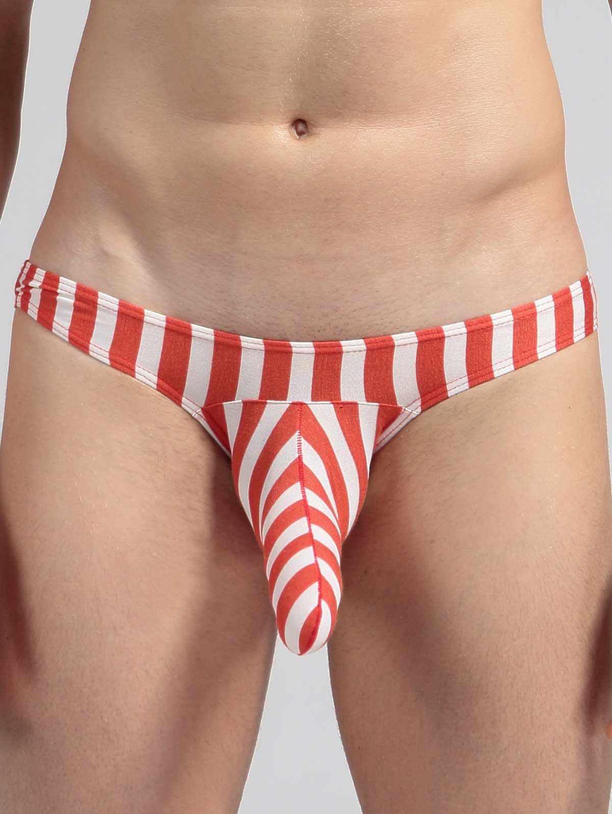 

Elephant Nose Convex Pouch Stripe Elastic Waist Briefs, Orange+white