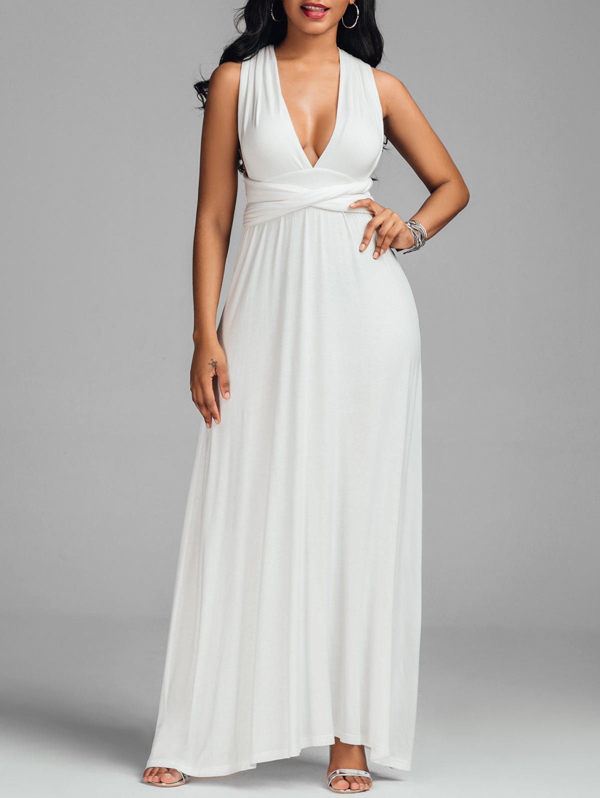 

Sleeveless Convertible Floor Length Formal Dress, White
