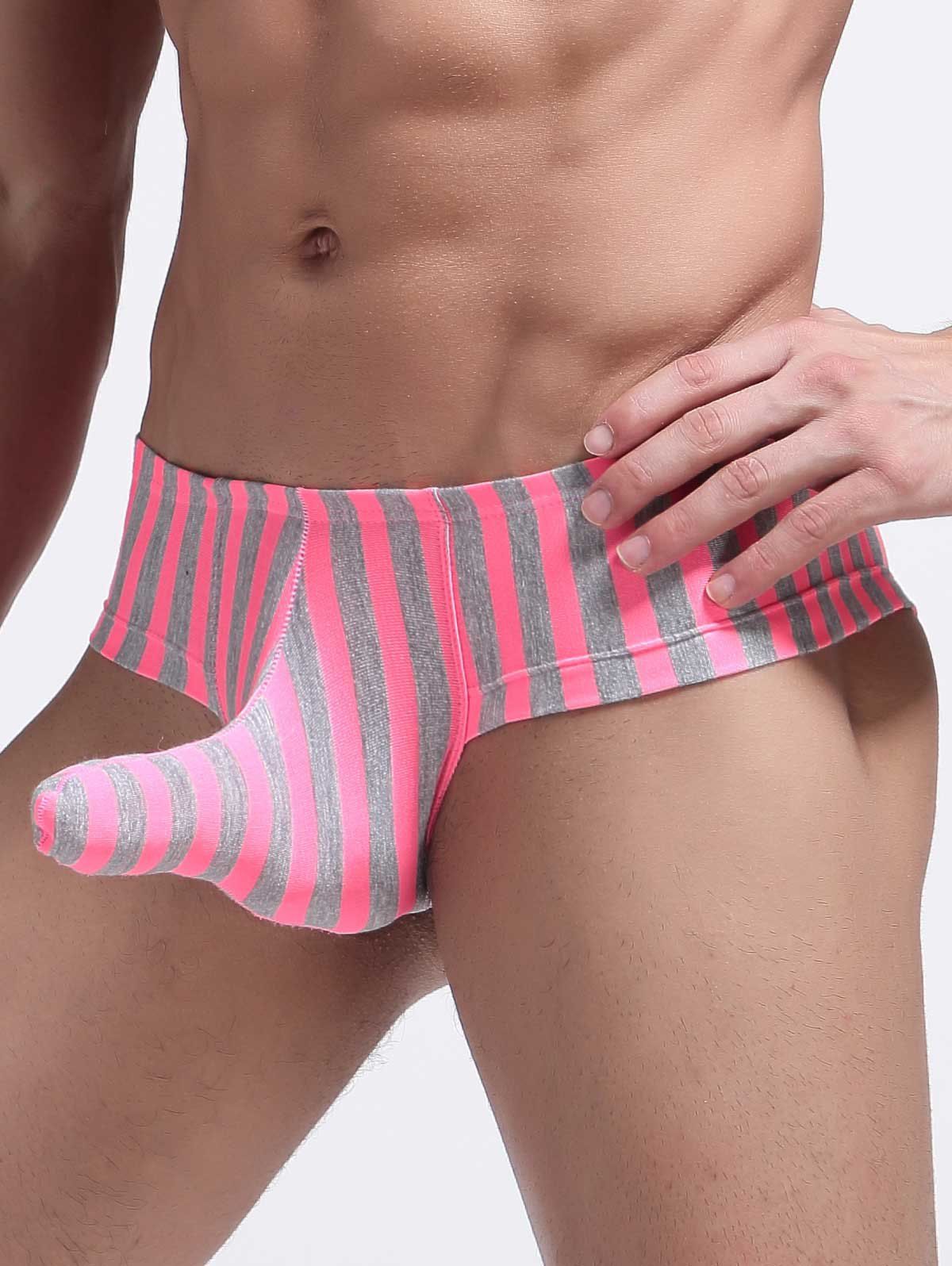 

Elephant Nose Convex Pouch Elastic Waist Stripe Boxer Brief, Deep pink