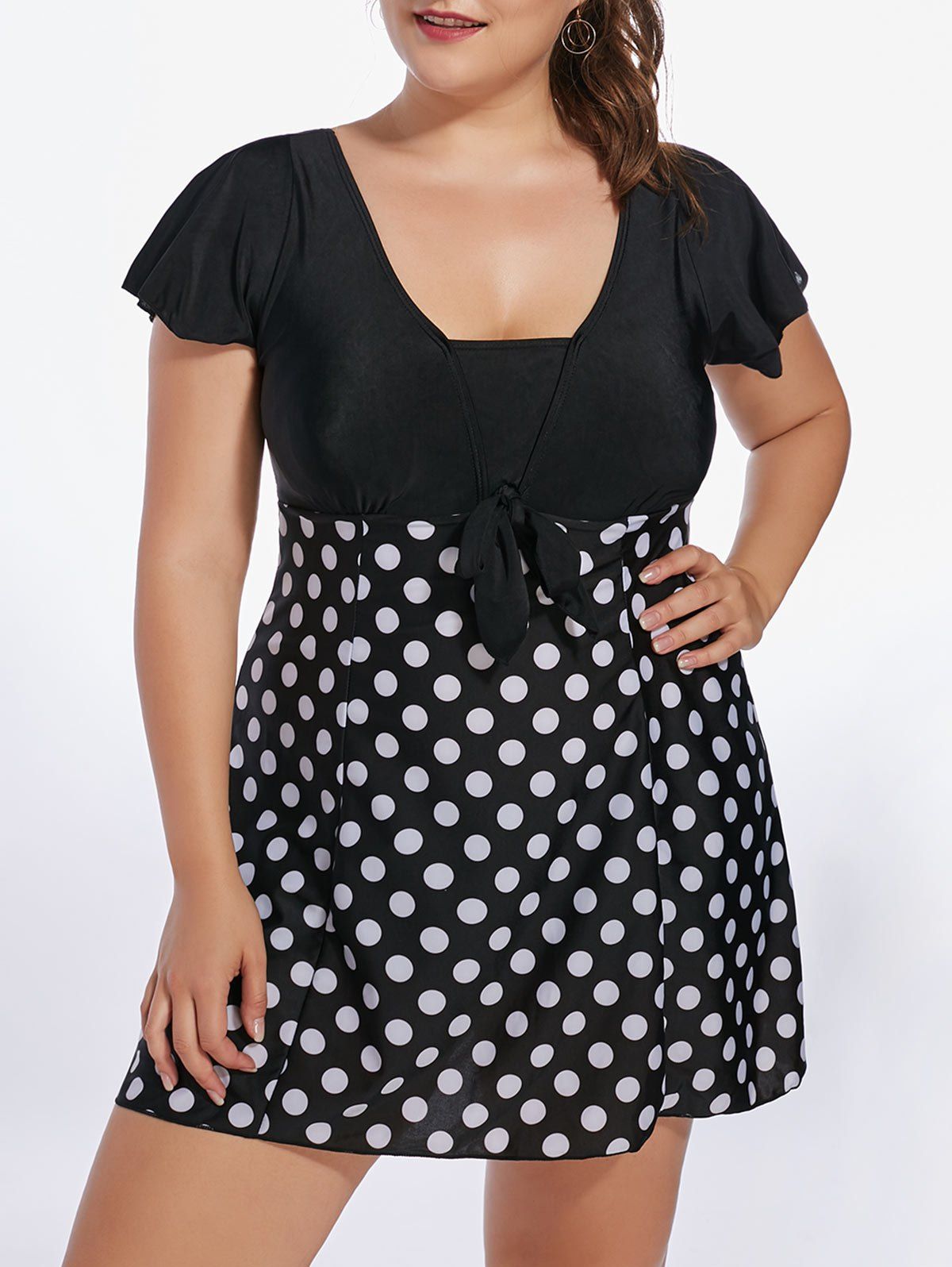 [41 Off] 2021 Polka Dot High Waisted Plus Size Skirted Swimsuit In