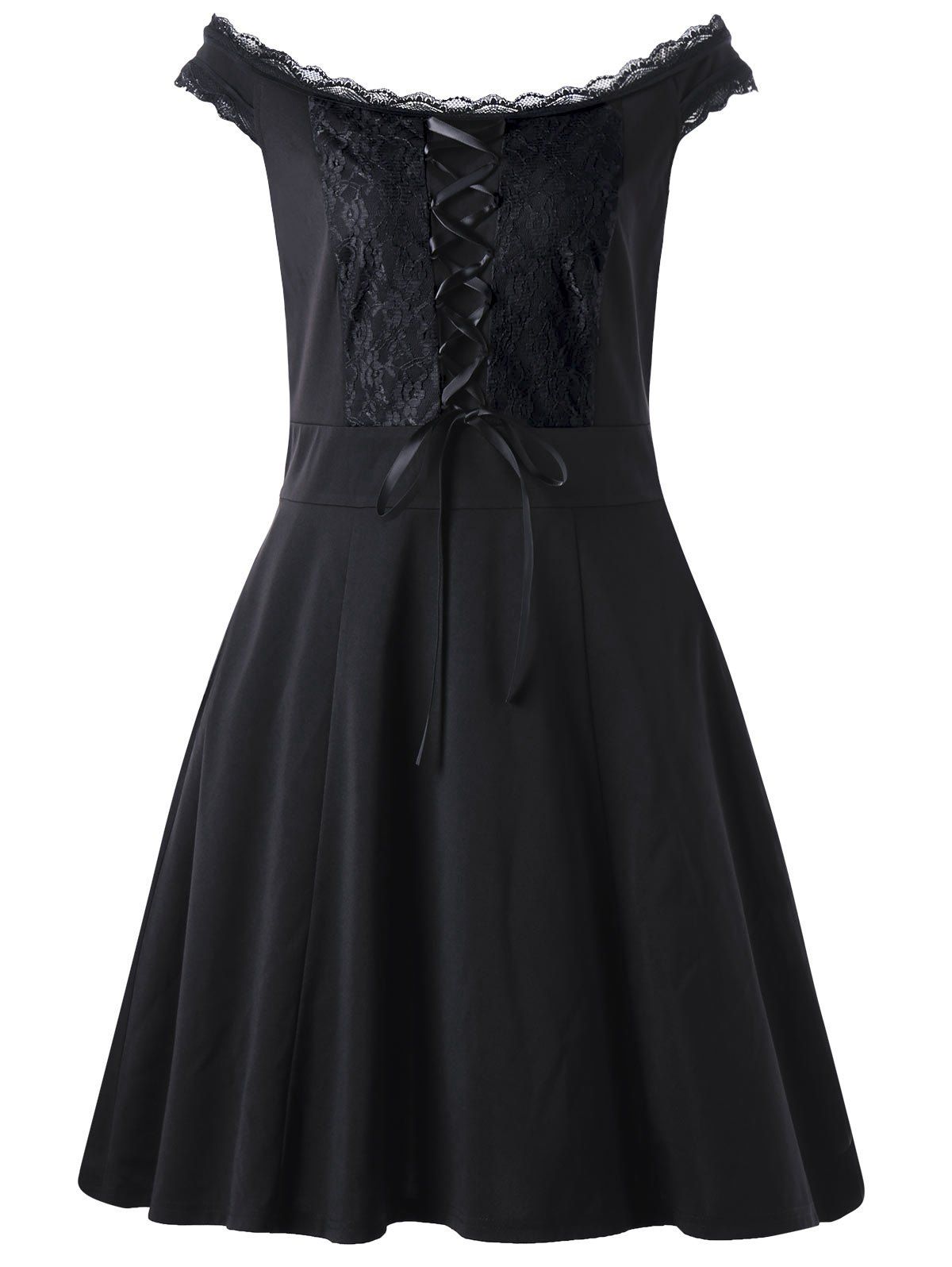 

Lace Up Plus Size Mini Dress, Black