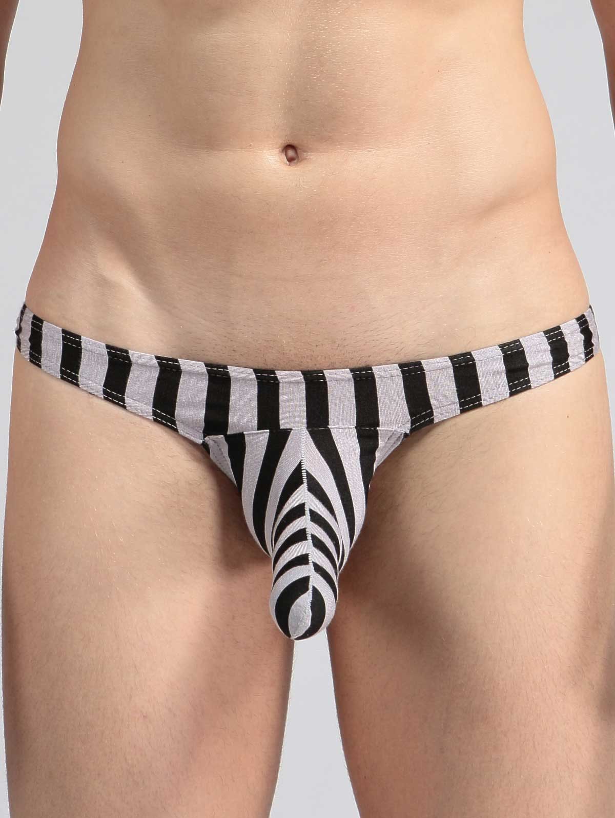 

Elephant Nose Convex Pouch Elastic Waist Stripe T Back, Black grey