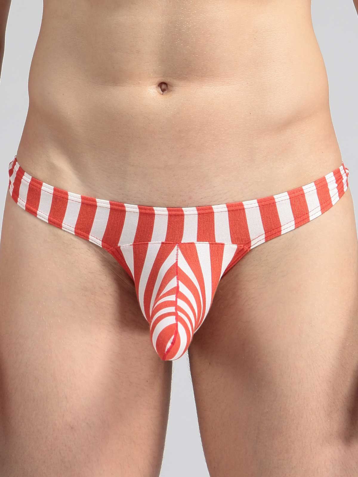 

Elephant Nose Convex Pouch Elastic Waist Stripe T Back, Orange+white
