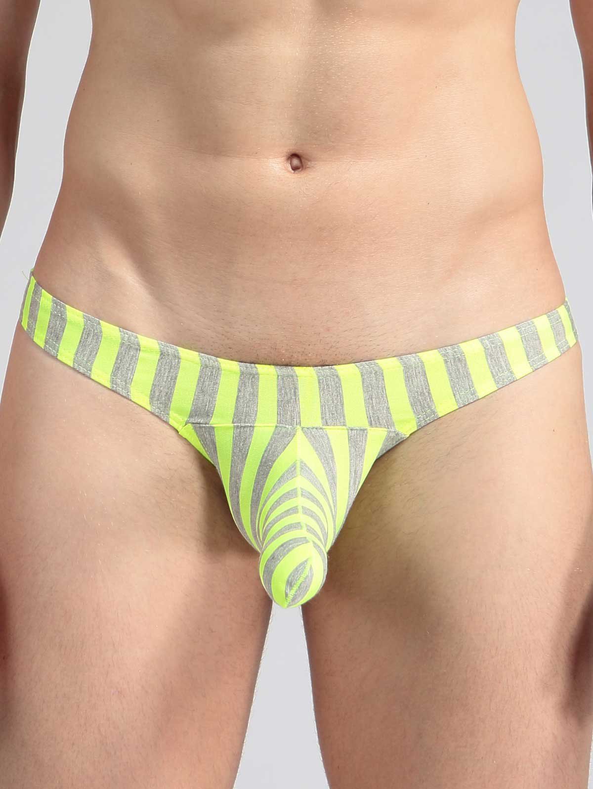 

Elephant Nose Convex Pouch Elastic Waist Stripe T Back, Fluorescent yellow