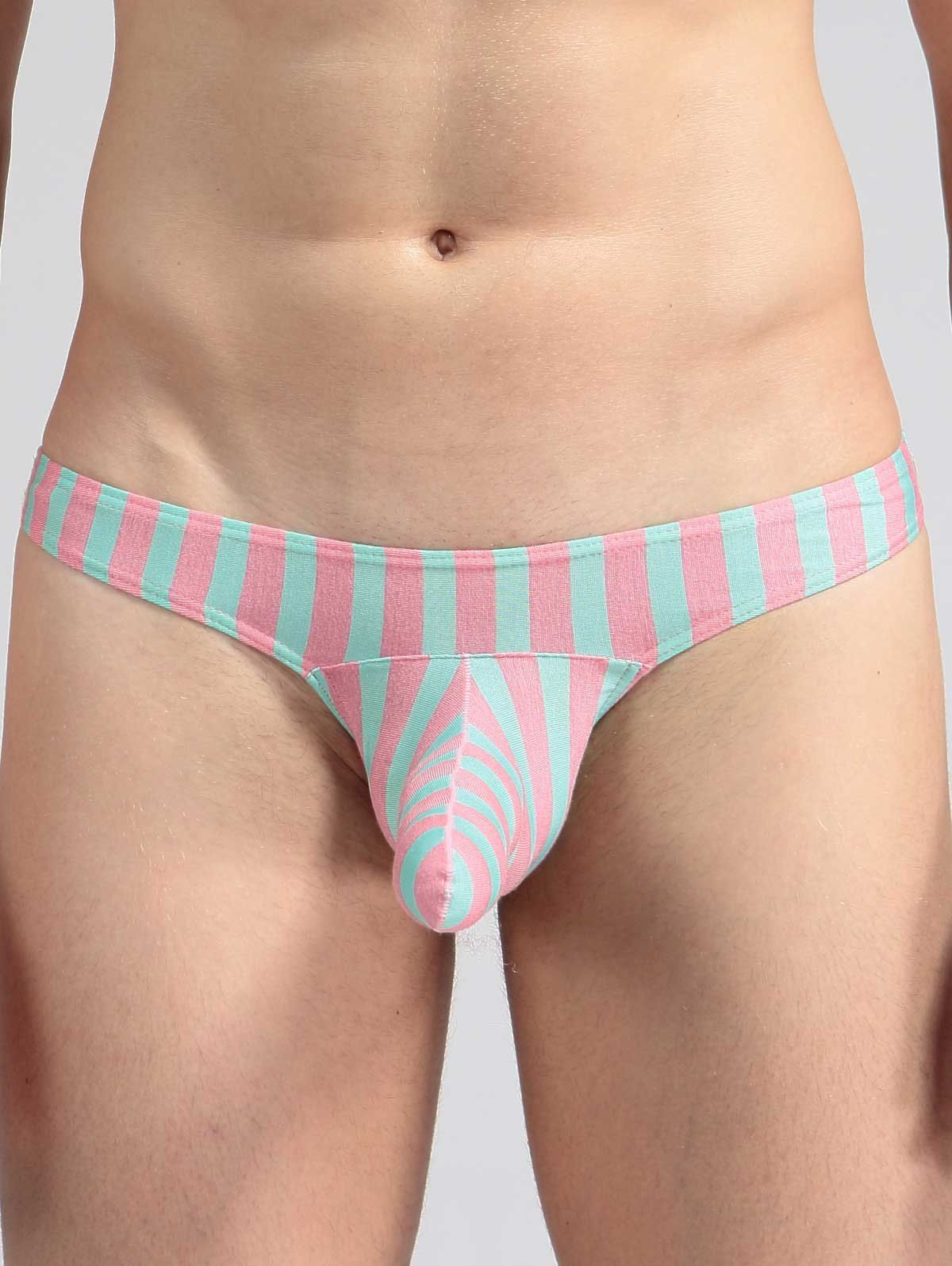 

Elephant Nose Convex Pouch Elastic Waist Stripe T Back, Pink