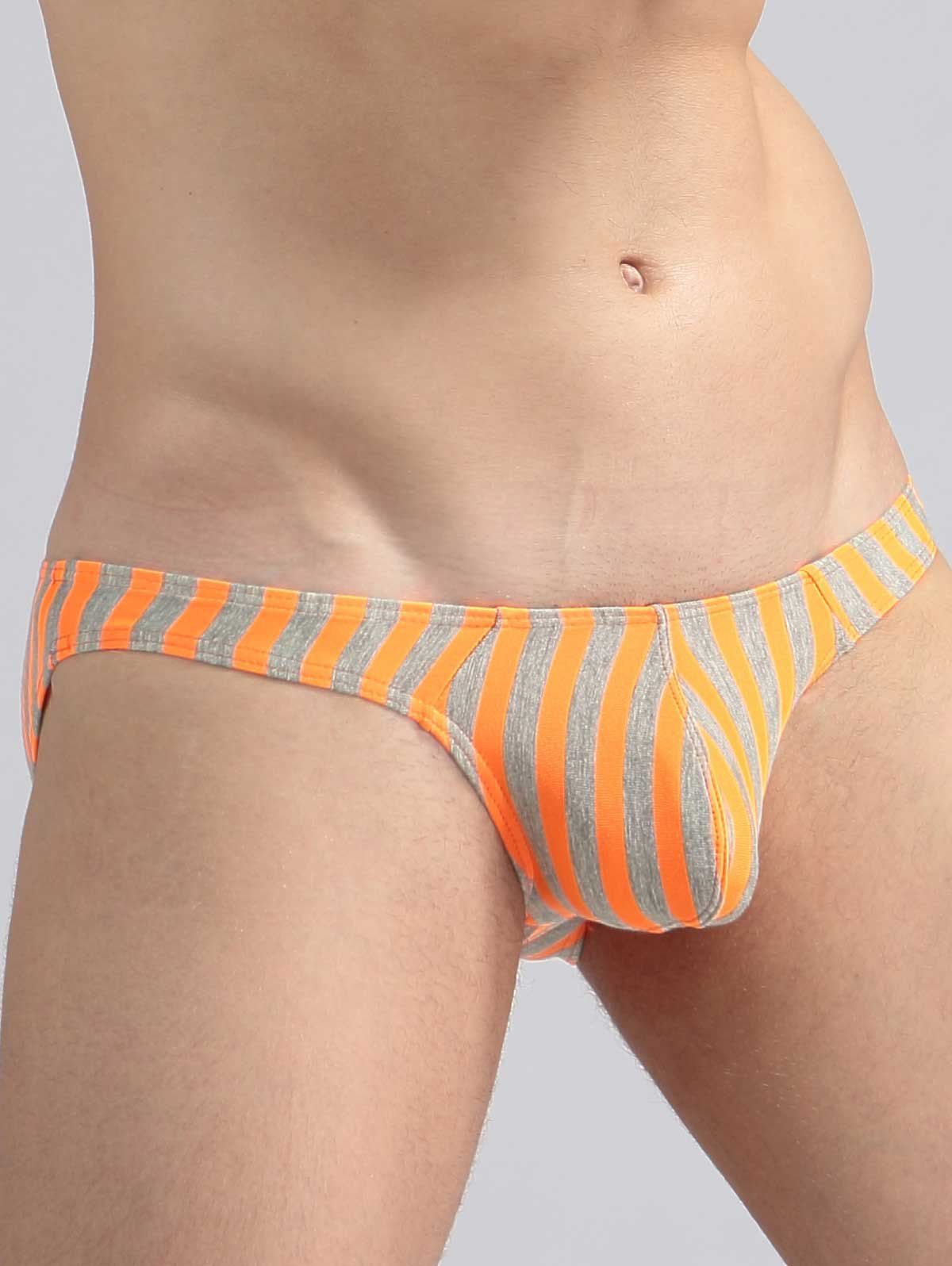 

Convex Pouch Stripe Elastic Waist Briefs, Orange