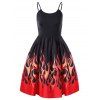 Spaghetti Strap Fire Print Flare Dress - Noir L
