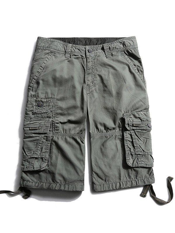 

Zipper Fly Flap Pockets Cargo Pants, Gray