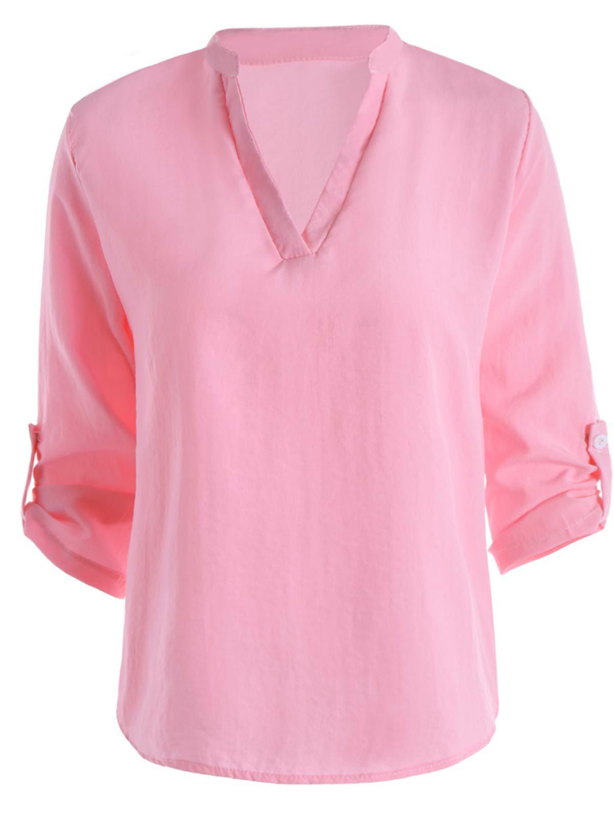 

Notcked Collar Casual Blouse, Pink