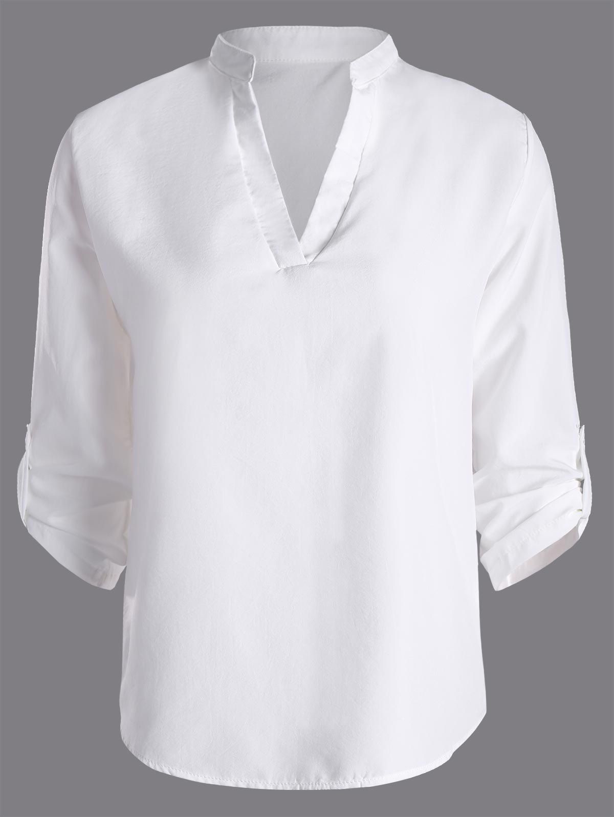 

Notcked Collar Casual Blouse, White