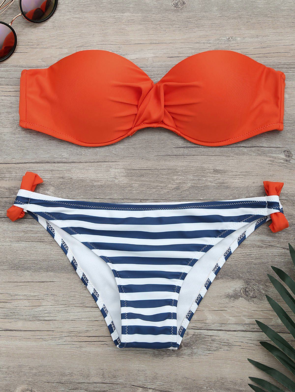 

Twist Front Underwire Striped Bikini Set, Orange