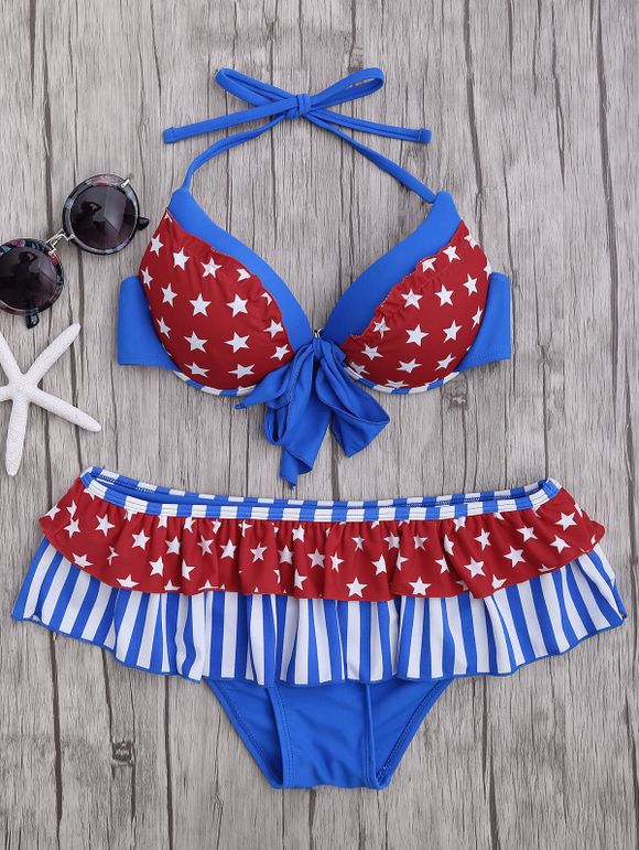 Flounce American Flag Pattytic Bikini Swimwear - Rouge M