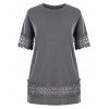 T-shirt Basique Grande Taille Panneau Crochet Dentelle - Gris 5XL