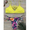 Criss Cross Floral Strappy Bikini Set - Jaune S