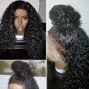 Perruque de Cheveux Humains Longue Frisée Style Afro avec Dentelle sur le Devant et Raie Libre - Noir Naturel 