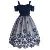 Robe Fit et Flare à Motif en Dentelle Vintage - Bleu 2XL