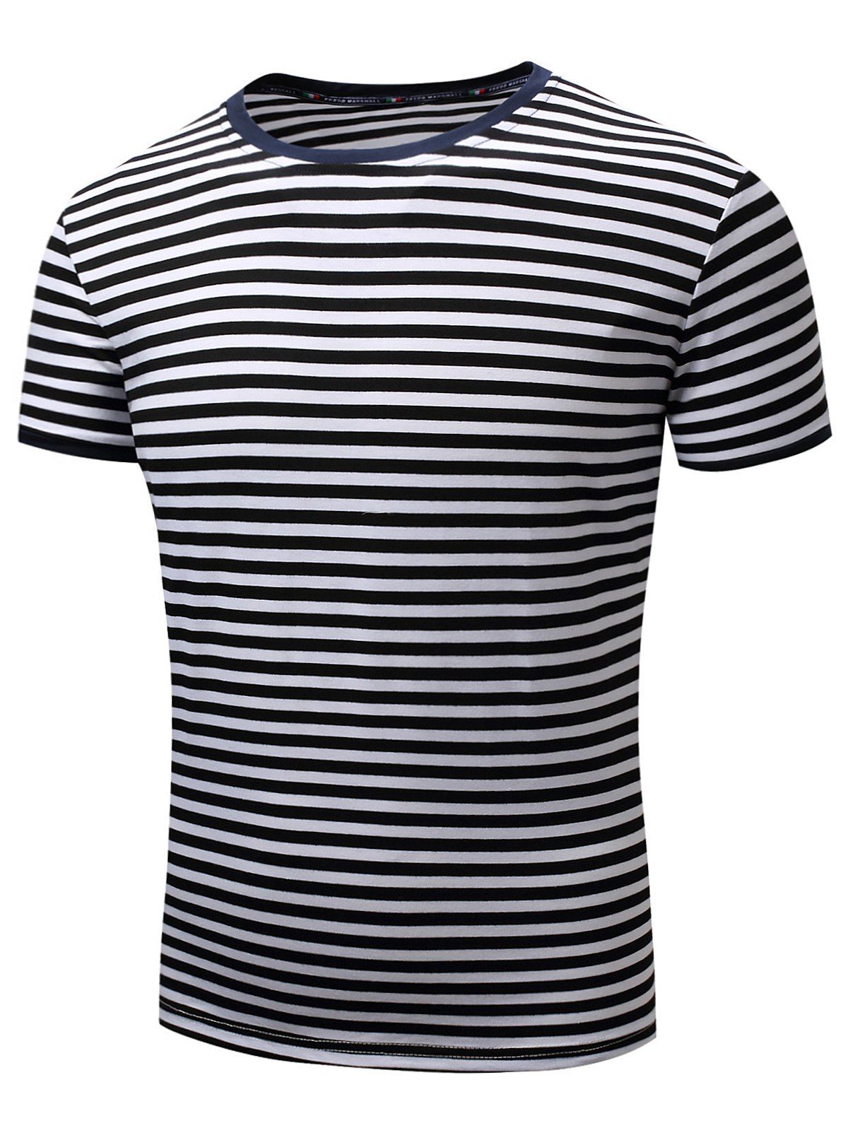 

Crew Neck Short Sleeve Cotton Stripe T-shirt, Black