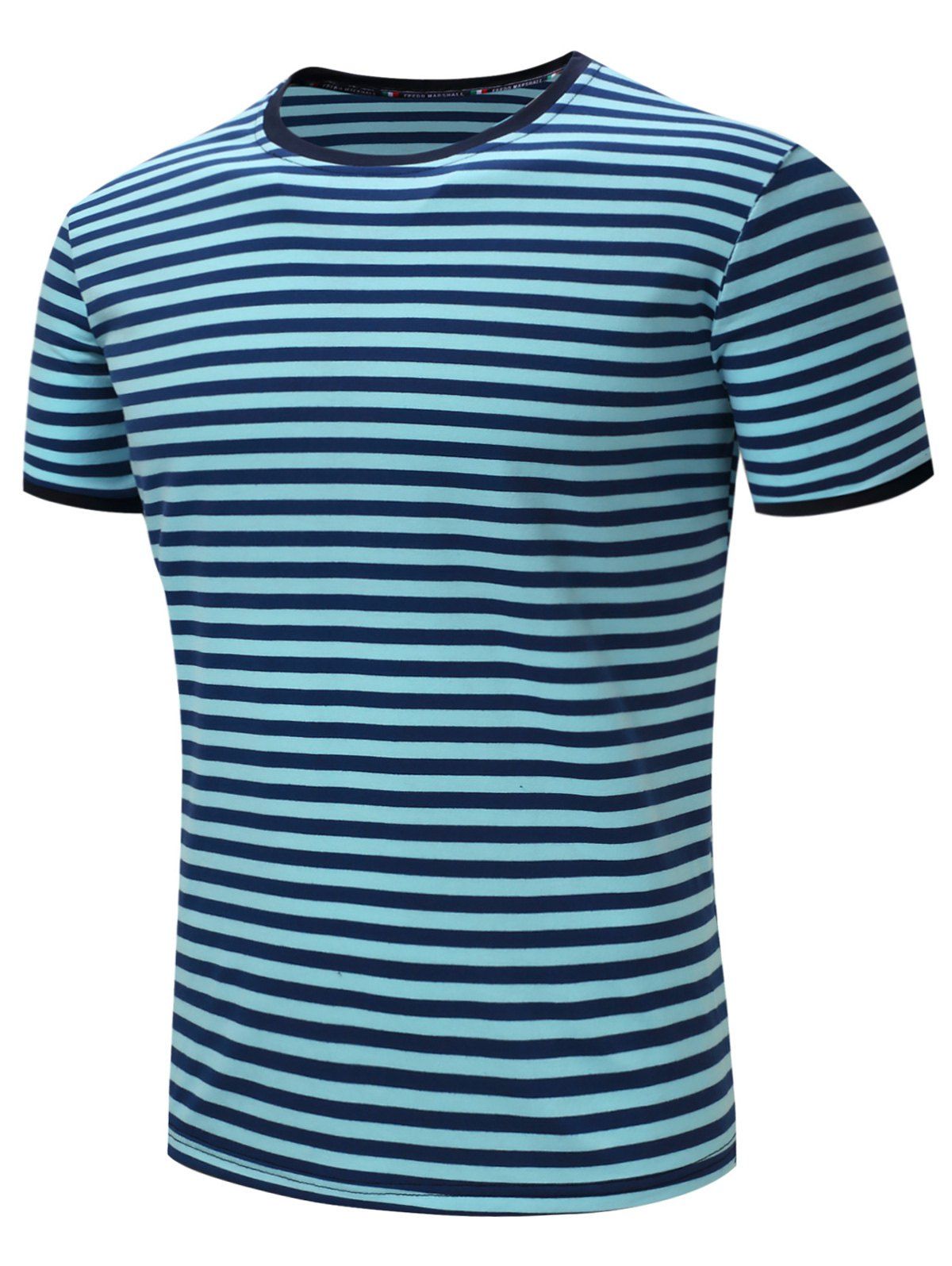 

Crew Neck Short Sleeve Cotton Stripe T-shirt, Azure