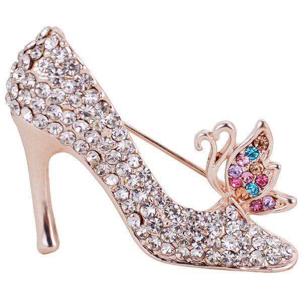 

Rhinestone Inlay Butterfly High-heeled Shoe Brooch, Colorful