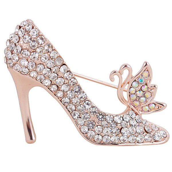 

Rhinestone Inlay Butterfly High-heeled Shoe Brooch, Silver