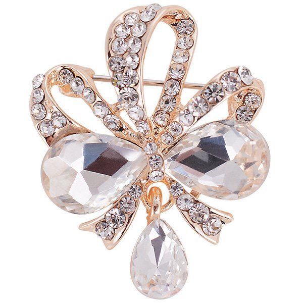 

Hollow Out Design Teardrop Bowknot Rhinestone Brooch, White