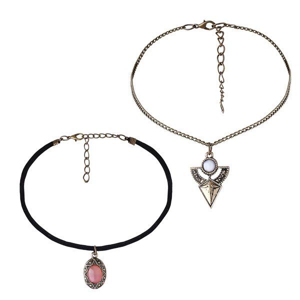 

Faux Gem Vintage Geometric Necklace Set, Golden