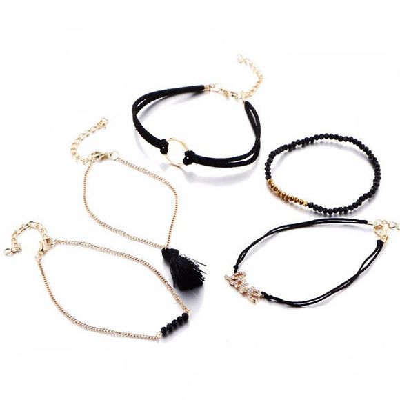 Ensemble de bracelets perlés en perles strass Circle Love Tassel - Noir 