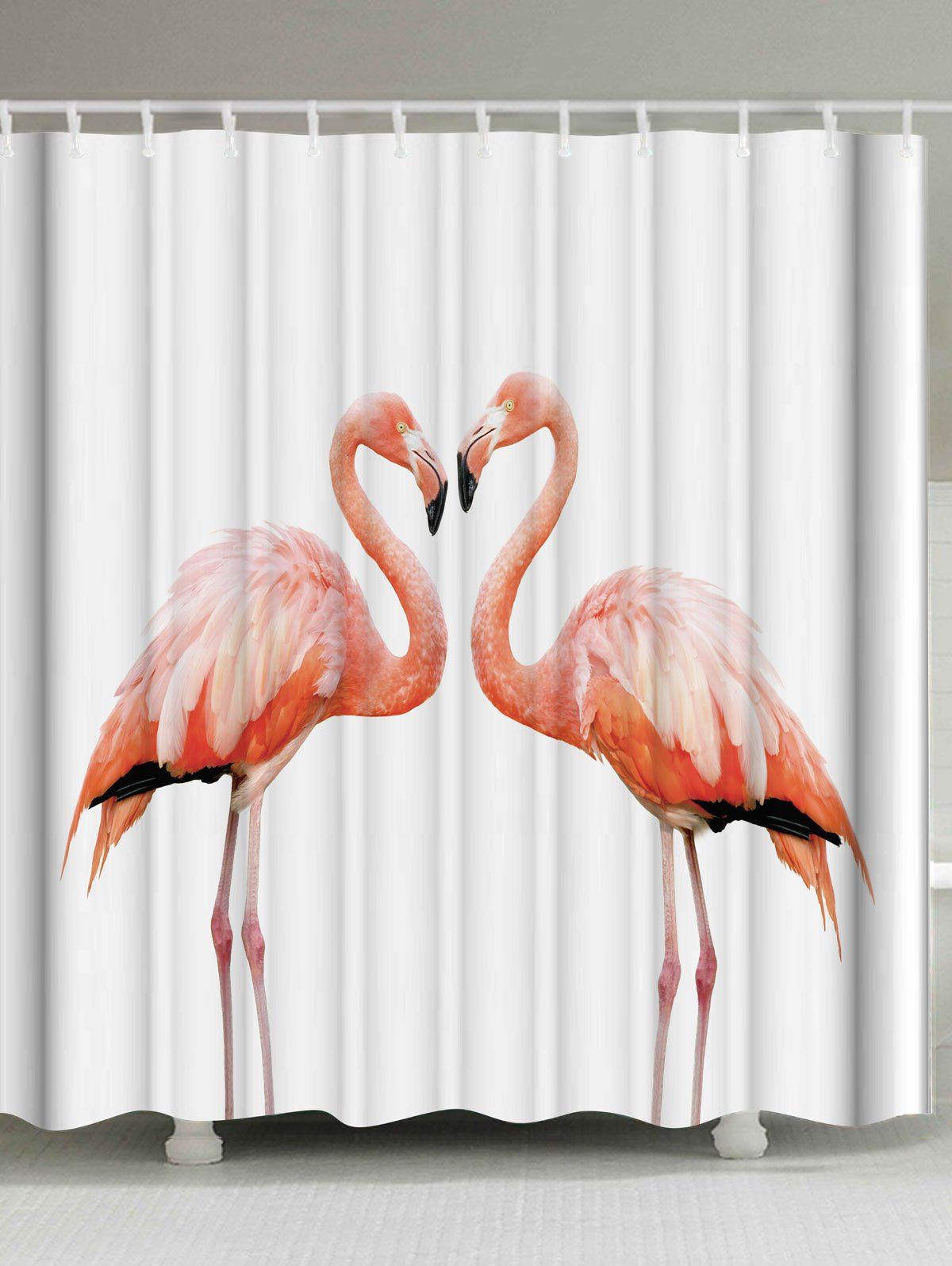 

Waterproof Shower Curtain with Flamingo Print, White