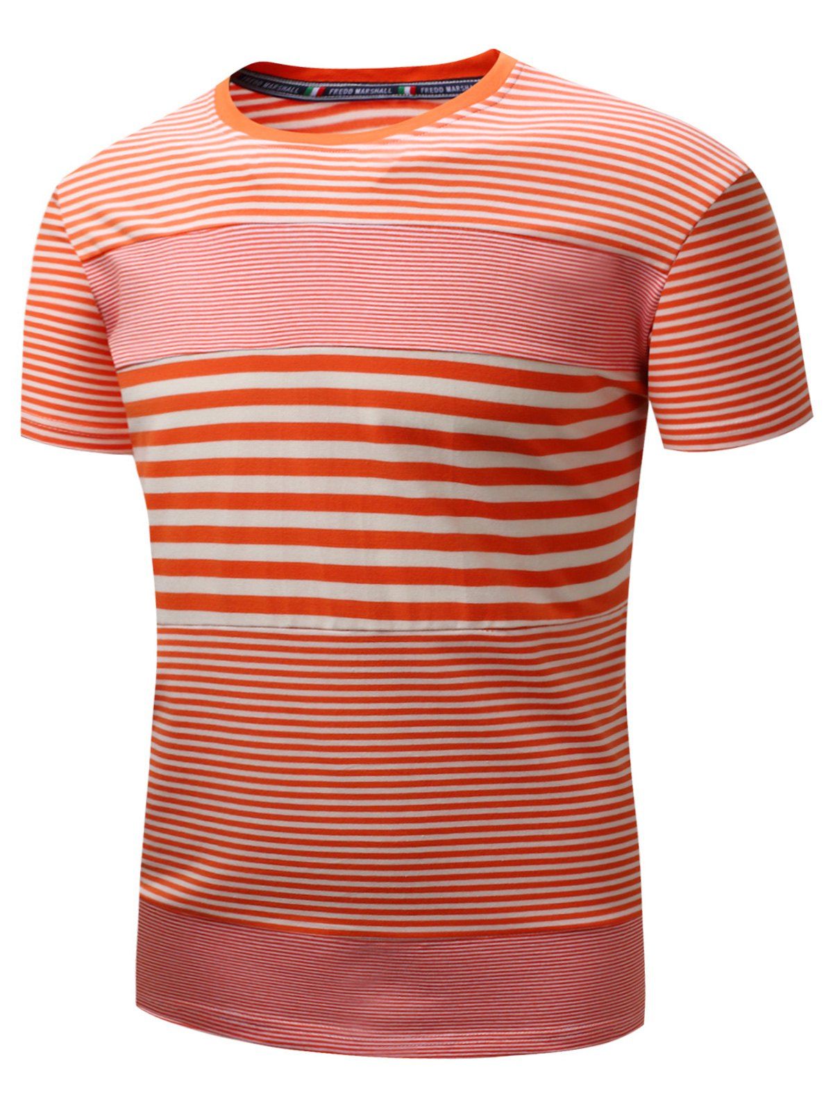 

Plucked Striped Panel Short Sleeve T-shirt, Orange