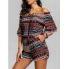 Off The Shoulder Beaded Tribal Print Romper - multicolor ONE SIZE
